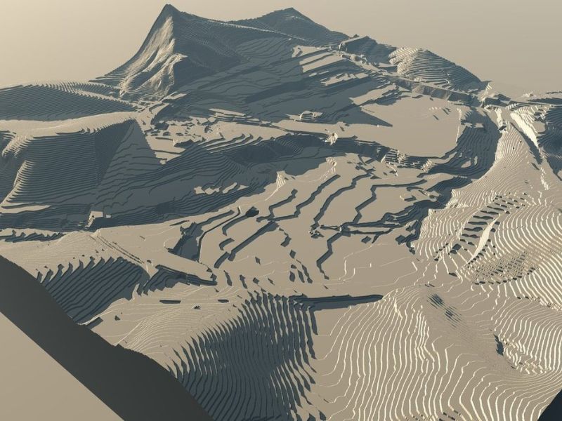 Mô hình địa hình được lắp bằng vật liệu xốp, đất sét hoặc in 3D